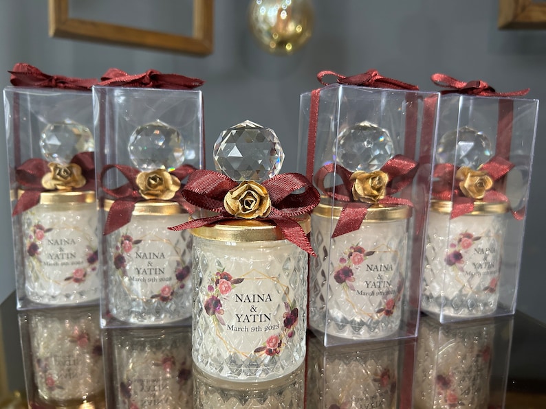 Personalisierte Hochzeitskerze mit Kristalldeckel für Gäste, Luxus-Memorial-Mi-Kerze, elegante Kerze im Glas, Hochzeitsbevorzugung für Gäste Bild 4