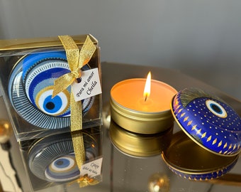 Evil Eye Candle • Evil Eye Protection • Wedding Favors • Banishing Candle • Protect Your Space • Evil Eye Tin Candle • Baptism Favors