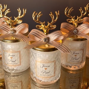 PERSONALIZED CUSTOM WEDDING Party Thank you Candle Favor for Guests . Unique Deer Top Candle Favors . Candle Gift Special . Baby Shower Gift