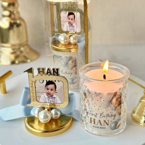 Cornice per foto personalizzata per il primo compleanno, candela per gli ospiti, design unico per il primo compleanno di un bambino e una bambina, cornici per foto di bambini