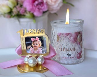 Personalized First Birthday Photo Frame Candle Favor