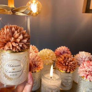 Boho TROUWKAARS gunsten voor gasten. Sweet 16 rustieke kaars bruiloft gunst. Quincenera babyshower bedankje. Bloemdeksel kaars gunsten