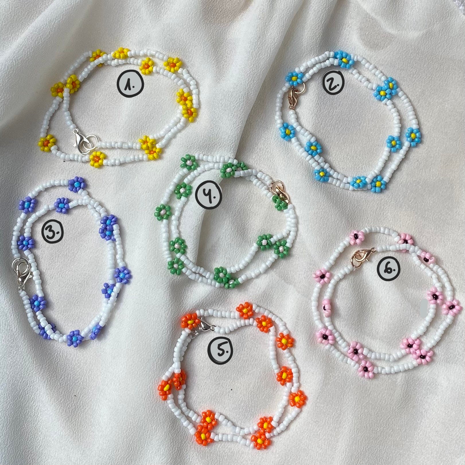 Blumenkette Perlenkette mit Blumen Bunte Perlenkette | Etsy