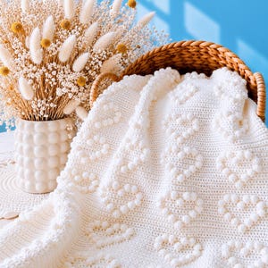 Easy Crochet Bobble Heart Blanket Pattern | Crochet Baby Blanket Pattern | Afghan | Beginner | Christmas Winter Spring Summer Fall Blanket