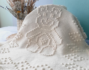 Easy Bear Blanket Crochet Pattern PDF, Baby Blanket Crochet Pattern, Teddy Bear Christmas Winter Bobble Stitch Crochet Pattern for Beginners