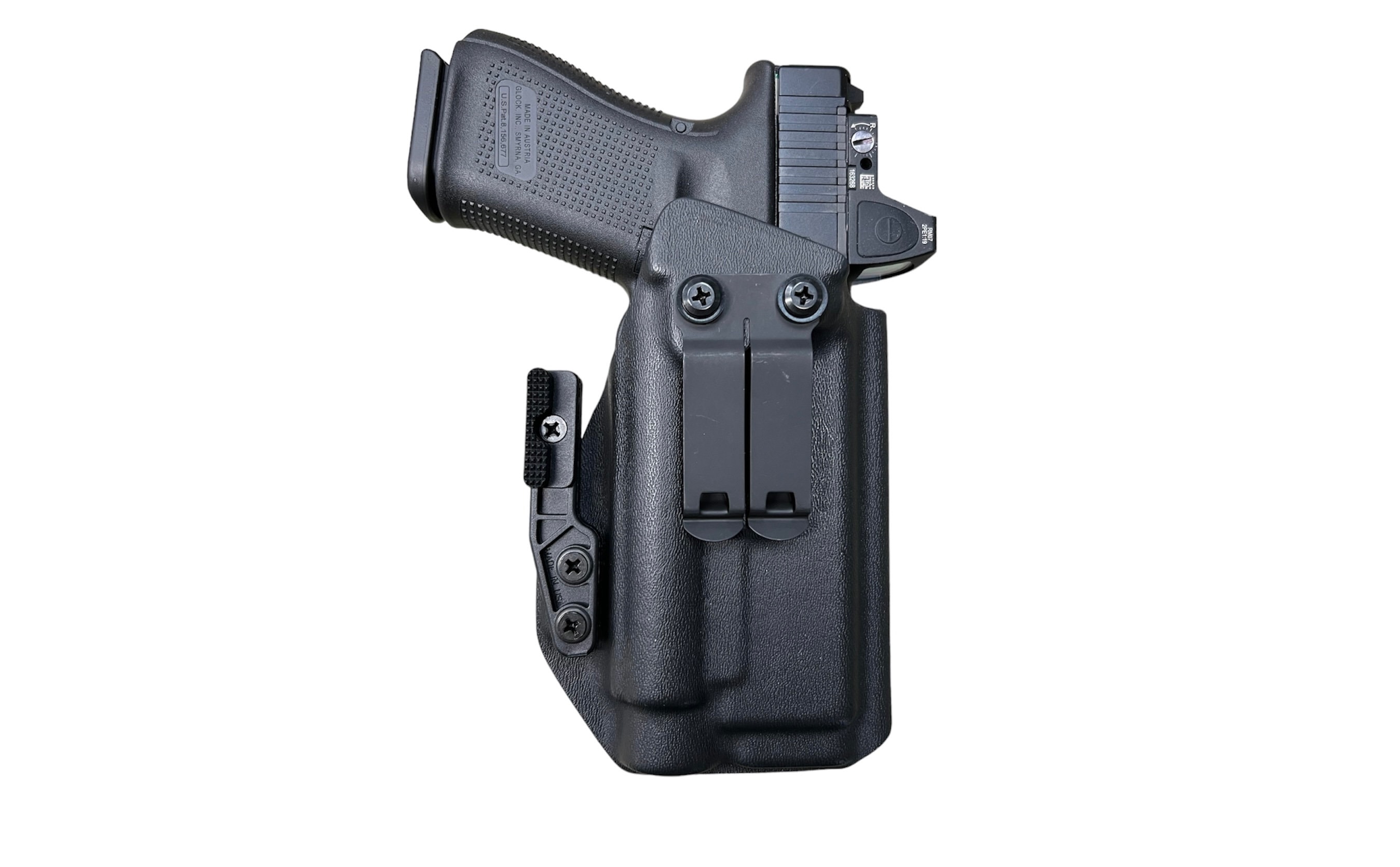 Holster noir Kydex IWB CLAW pour Glock 19 Olight PL-3 Valkyrie