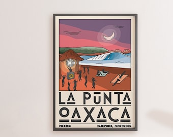 Mexico Travel Poster PRINTABLE ART La Punta Oaxaca Puerto Escondido Latin America Vivid Retro Vacation Outdoorsy Beach Wall Art