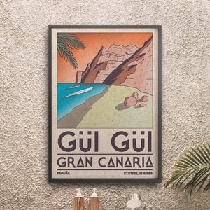 SPANISH TRAVEL POSTER - Gran Canarias Poster Print, GuiGui Wall Poster, Canary Island Wall Art, Gran Can aria Print, Custom Travel Poster