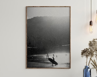 Vintage Surf Photography PRINTABLE ART Gran Canaria Coastal Beach Nautical Wall Art Distressed Black and White Monochrome Surfer Girl Gift