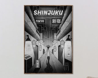 SHINJUKU VÄGGKONST - Tokyo väggkonst, Shinjuku Ally-illustration, Tokyo väggaffisch, anpassad reseaffisch, japansk väggkonst, digital väggkonst