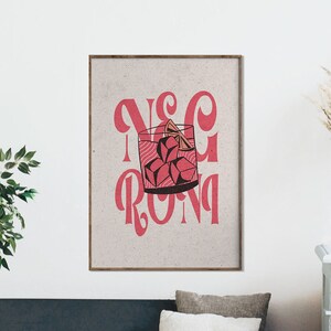 Negroni Poster, Bar Decor, Retro Cocktail Print, Vintage Negroni Print, Kitchen Wall Art, Cocktail Poster