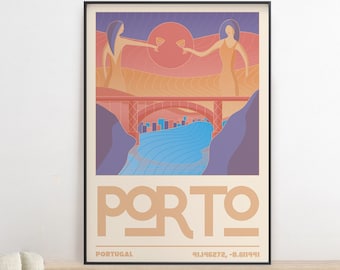 PORTO TRAVEL POSTER - Portugal Reiseplakat, Retro Reiseplakat, Digitales Reiseplakat, digitale Wandkunst, Wandkunst Plakat, Wandkunst Geschenk