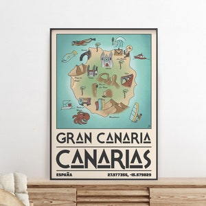 Gran Canaria Map Print, Canary Islands Map Illustration, Gran Canaria Travel Map Digital, Las Palmas Poster