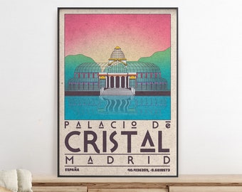 DIGITAL WALL ART - Palacio De Cristal Art, Spain Retro Travel Art, Office Wall Art, Madrid Wall Art, Printable Wall Art, Digital Download