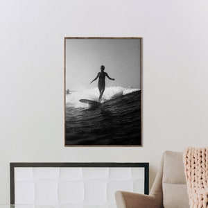 Black and White Surf Print, Surfer Gift, Surf Photography, Surf Girl Print, Vintage Surf Photo, Longboard Surf