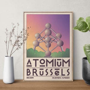 Vintage Atomium Brussels Travel Poster - Retro Belgium Art Print