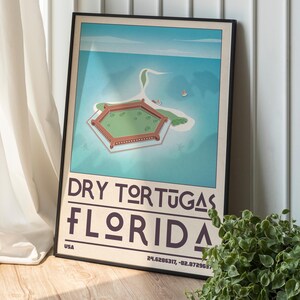 Park Narodowy Dry Tortugas Plakat podróżniczy Florida Keys Sztuka ścienna Zatoka Meksykańska Prezenty podróżnicze Sztuka Key West