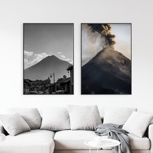 2 Piece Wall Art Volcano Poster, Set Of 2 Volcano Photos, Central America Print, Antigua Guatemala Printable Wall Art