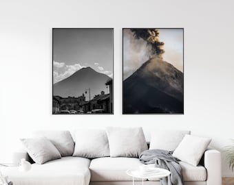 2 Stück Wandkunst Vulkan Poster, 2er Set VulkanFotos, Zentralamerika Druck, Guatemala Guatemala Druckbare Wandkunst