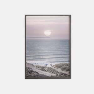 Sunset Surf Printable, Woolacombe Beach Print, North Devon Print, Pink Beach Wall Art, Surf Print