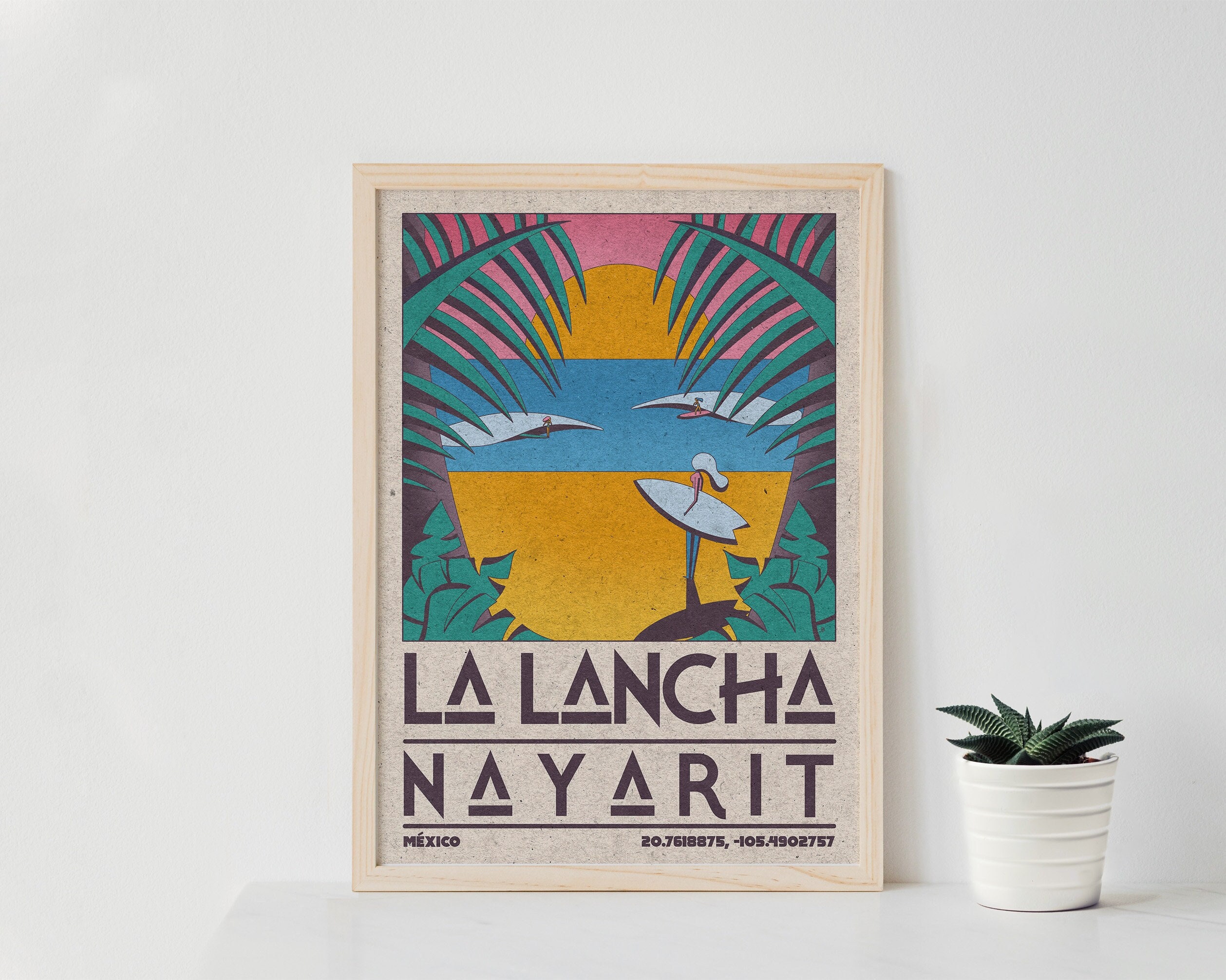 RETRO TRAVEL POSTER - La Lancha Nayarit Print, Mexico Wall Poster, Wall Art Poster, Wall Art Decor, Digital Wall Art, Custom Travel Poster