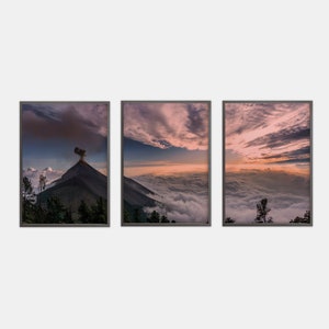 Volcano Print 3 piece wall art, Guatemala Poster gallery wall set, Volcano Eruption Panoramama Print