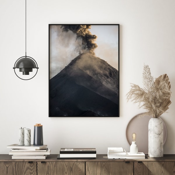 Volcano Poster, Erupting Volcano Photography, Guatemala, Volcano Print, Volcan De Fuego