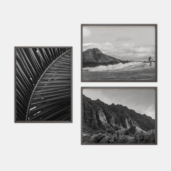 Hawaii Black And White Photography, Vintage Hawaii Art, Waikiki Gallery Wall Set, Hawaii Gifts, Tropical Print Set Of 3