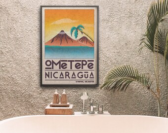 OMETEPE ISLAND POSTER - Digitales Reiseplakat, Retro Reiseplakat, Nicaragua-Reiseplakat, Nicaraguasee-Plakat, Reisedruckplakat