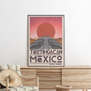 POSTER DI VIAGGIO MESSICO - Arte da parete di Teotihuacan, Stampa da parete di Teotihuacan, Poster di viaggio messicano, Poster di viaggio personalizzato, Stampa azteca per la decorazione della parete