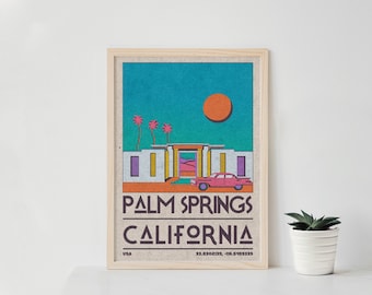 CARTEL DE VIAJE DE PALM - Cartel de Palm Springs, Impresiones de viajes vintage, Impresión de Palm Springs, Cartel de arte de pared, Decoración de arte de pared, Decoración de arte de pared digital