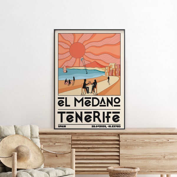 TENERIFE TRAVEL POSTER - Spanish Travel Poster, El Medano Poster, Vintage Wall Print, Canary Island Print, Spanish Wall Art, Wall Art Decor