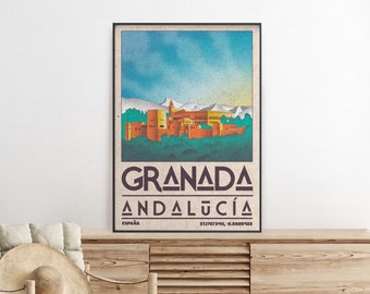 POSTER DI VIAGGIO DIGITALE - Poster di viaggio di Granada, Arte della parete spagnola, Poster di viaggio dell'Andalusia, Stampa d'arte di Granada, Decorazione di arte della parete, Regalo di arte della parete
