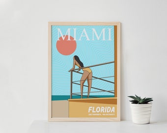 MIAMI FLORIDA POSTER - Digitales Reiseplakat, Retro Reiseplakat, Miami Beach Print Poster, Florida Reiseplakat, Reisedruckplakat