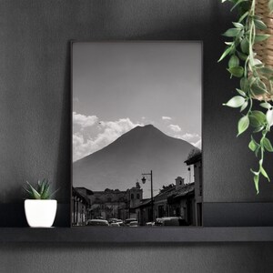 Black And White Antigua Print, Guatemala Volcano Wall Art, Central America Travel Poster, mono Photography