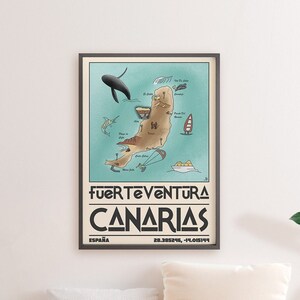 Fuerteventura Canarias Spain Travel Map, Fuerteventura Custom Map Gift, Canary Islands Print, Illustrated Map Downloads