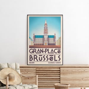 Affiche de voyage vintage Grand-Place de Bruxelles - Belgique rétro Impression artistique