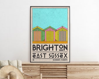 BRIGHTON TRAVEL POSTER - Retro Reiseplakat, Vintage Reiseplakat, UK Reisedruck, Ostwandplakat, Strandhütte Druck, digitales Wandplakat