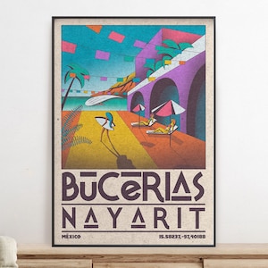 POSTER DI VIAGGIO MESSICO - Stampa Bucerias Nayarit, Poster da parete Surf, Stampa di viaggio personalizzata, Decorazione da parete messicana, Decorazione da parete, Arte da parete digitale