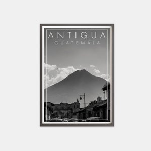 Antigua Guatemala Travel Poster, Guatemala Poster, Antigua Print, Black and White Volcano Photo