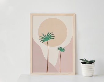 Stampa palma, stampa palma Boho, illustrazione palma, stampa botanica Boho, arte astratta della parete di palma