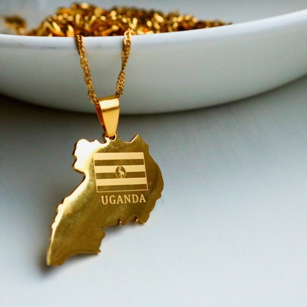 UGANDA FLAG NECKLACE | Country Map Necklace | Gold Necklace | Charm Gift