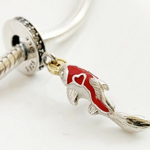 Pandora, Bracelet Charms, Beads, Dangles / New / s925 Sterling Silver GOOD FORTUNE KOI fish Dangle Charm / Threaded / Stamp