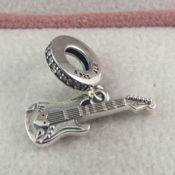 Pandora, Bracelet Charms, Beads, Clips, Dangles / New / s925 Sterling Silver ELECTRIC GUITAR Dangle Charm / Threaded / Stamp