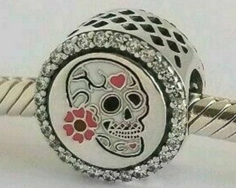 Sugar Skull Day of Dead Charm Genuine Sterling Silver 925 Fits European Bracelet