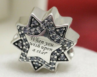 Silver Tone Wish Upon the Stars Blue Crystal Slide European Charm fits Bracelets 