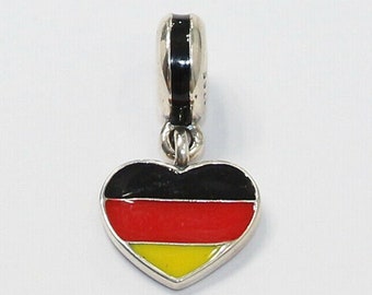 Pandora, Bracelet Charms, Beads, Clips, Dangles / New / s925 Sterling Silver Germany Heart Flag Red Black Yellow / Threaded / Stamp