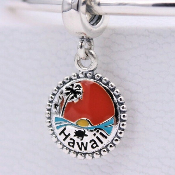 Pandora, Bracelet Charms, Beads, Clips / New / s925 Sterling Silver / New / Hawaii Sunset Honu Turtle Enamel Dangle / Threaded / Stamped