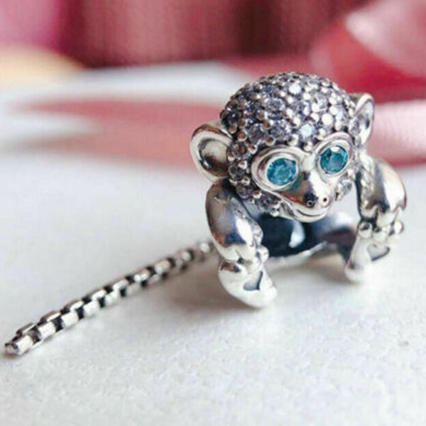 Pandora, Bracelet Charms, Beads, Clips, Dangles / s925 Sterling Silver Sparkling Monkey Charm / New / Stamped