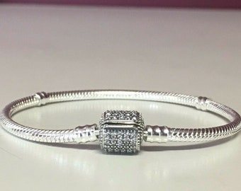 Pandora, Bracelet Charms, Beads, Clip, Dangle / New s925 Sterling Silver CZ Bracelet Barrel Clasp Bracelet / Stamp / Various Sizes available